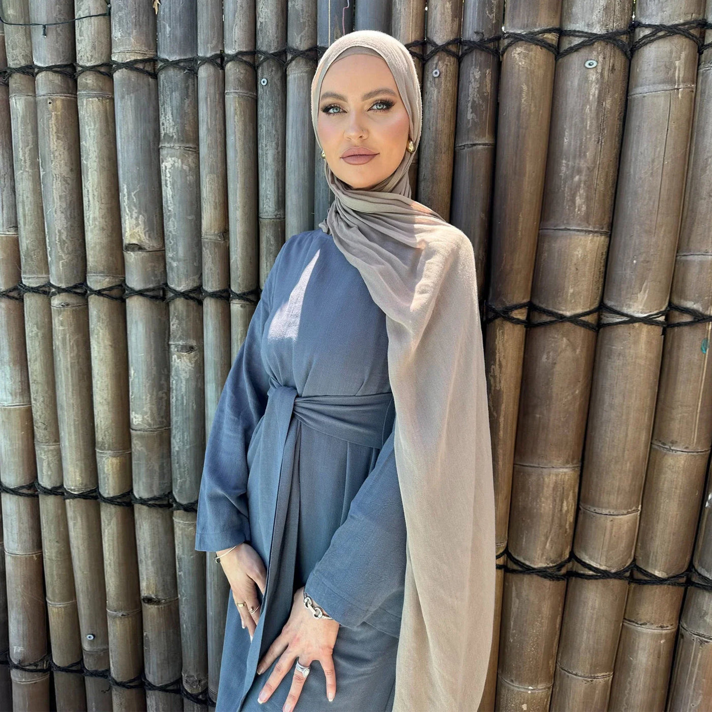 LM101 Summer Abaya Dress with Tie Waist | Lightweight Linen Cotton Blend - LM101-Beige-S (52) LumosModesty