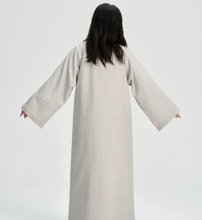 LM110 Linen Textured Pleated Abaya with Pockets | Modest Open Cardigan Dress - LM110-Grey-S (52)-Cardigan Only LumosModesty