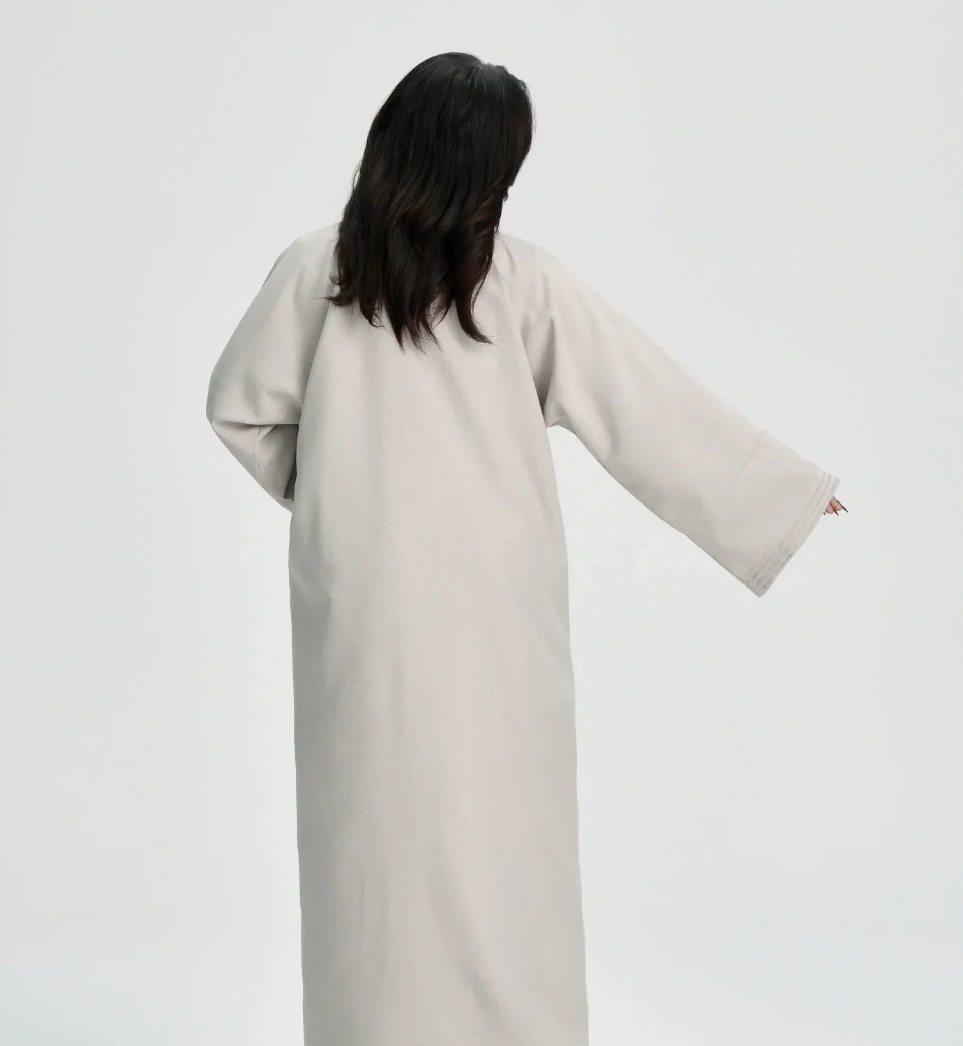 LM110 Linen Textured Pleated Abaya with Pockets | Modest Open Cardigan Dress - LM110-Grey-S (52)-Cardigan Only LumosModesty