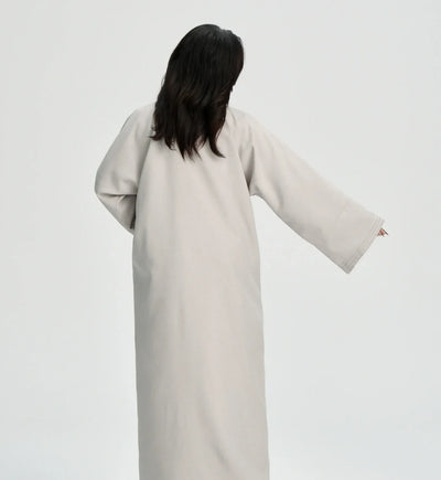 LM110 Linen Textured Pleated Abaya with Pockets | Modest Open Cardigan Dress - LM110-Grey-S (52)-Cardigan Only LumosModesty
