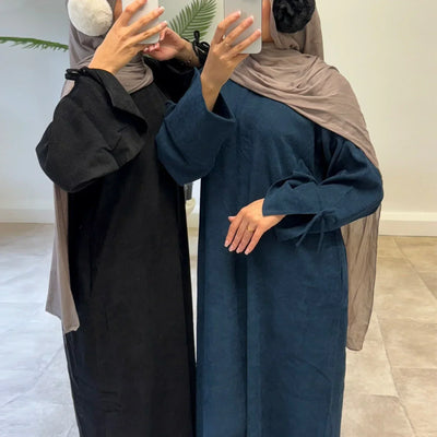 LM114 Corduroy Winter Abaya | Split Sleeve with Bow Detail | Modest Dress - LM114-Burgundy-S (52) LumosModesty