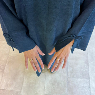 LM114 Corduroy Winter Abaya | Split Sleeve with Bow Detail | Modest Dress - LM114-Burgundy-S (52) LumosModesty