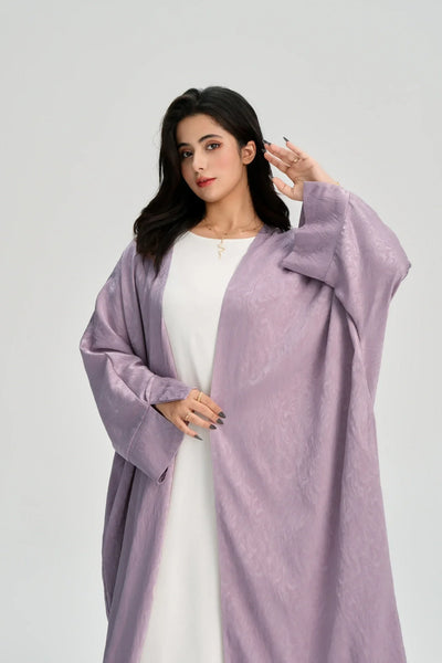 LM120 Jacquard Open Abaya | Split Sleeve Khaleeji Kaftan Cardigan - LM120-Minty Blue-FREE SIZE-Cardiagn Only LumosModesty