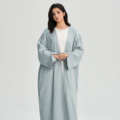 LM120 Jacquard Open Abaya | Split Sleeve Khaleeji Kaftan Cardigan - LM120-Minty Blue-FREE SIZE-Cardiagn Only LumosModesty