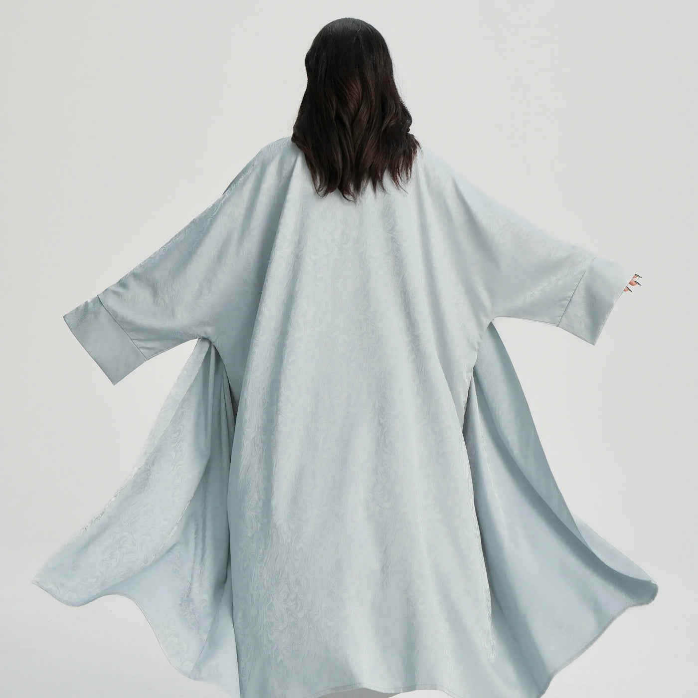 LM120 Jacquard Open Abaya | Split Sleeve Khaleeji Kaftan Cardigan - LM120-Minty Blue-FREE SIZE-Cardiagn Only LumosModesty