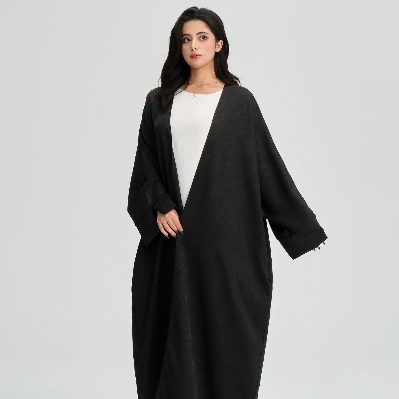 LM120 Jacquard Open Abaya | Split Sleeve Khaleeji Kaftan Cardigan - LM120-Minty Blue-FREE SIZE-Cardiagn Only LumosModesty