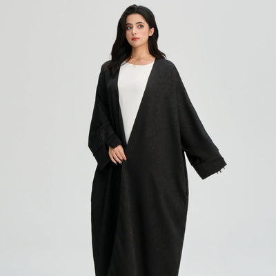 LM120 Jacquard Open Abaya | Split Sleeve Khaleeji Kaftan Cardigan - LM120-Minty Blue-FREE SIZE-Cardiagn Only LumosModesty