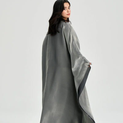 LM123 Butterfly Abaya Kaftan with Adjustable Belt – Shiny Modest Batwing Dress - LM123-Dark Grey-FREE SIZE LumosModesty