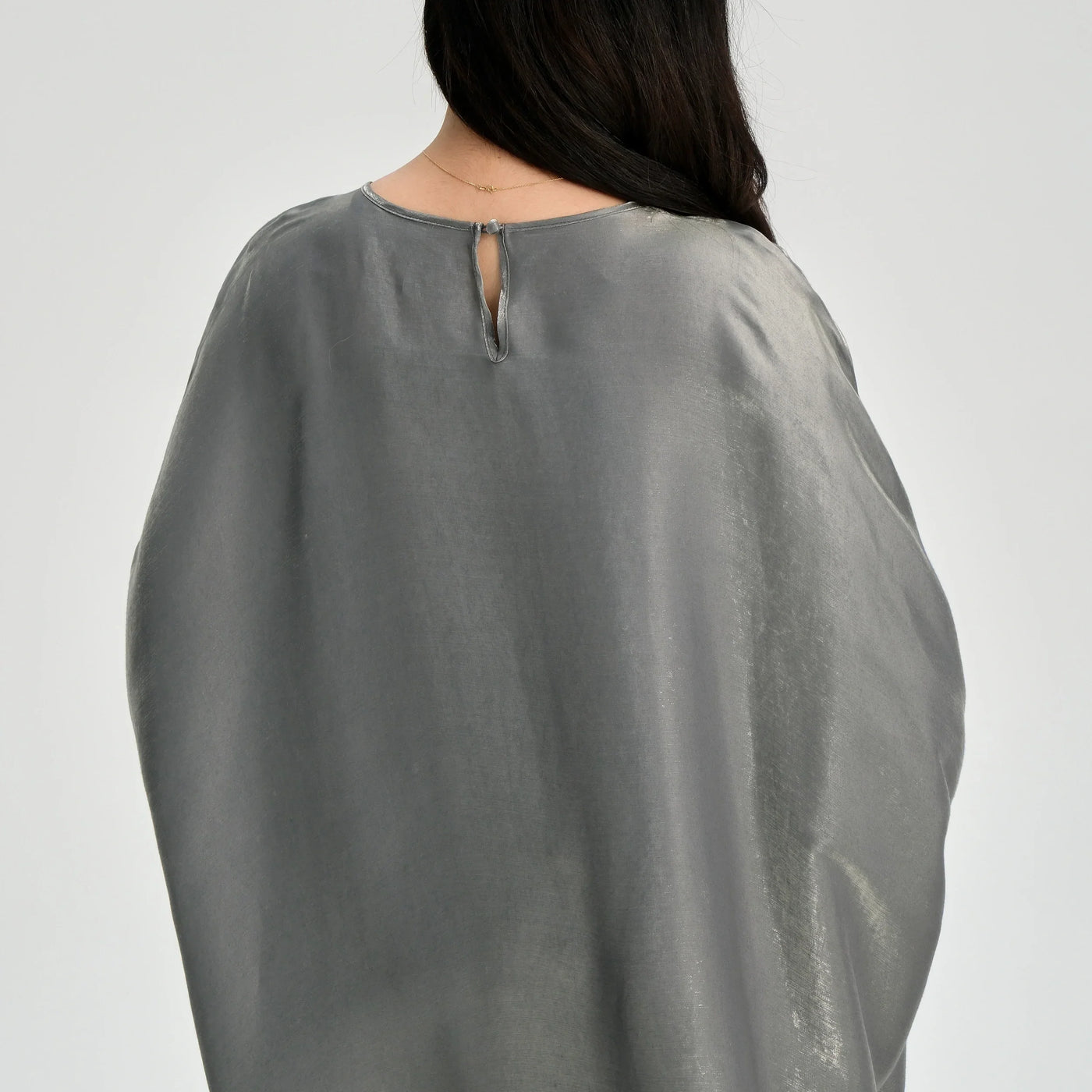 LM123 Butterfly Abaya Kaftan with Adjustable Belt – Shiny Modest Batwing Dress - LM123-Dark Grey-FREE SIZE LumosModesty
