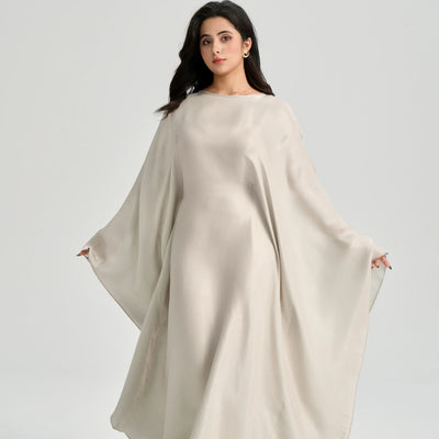LM123 Butterfly Abaya Kaftan with Adjustable Belt – Shiny Modest Batwing Dress - LM123-Dark Grey-FREE SIZE LumosModesty
