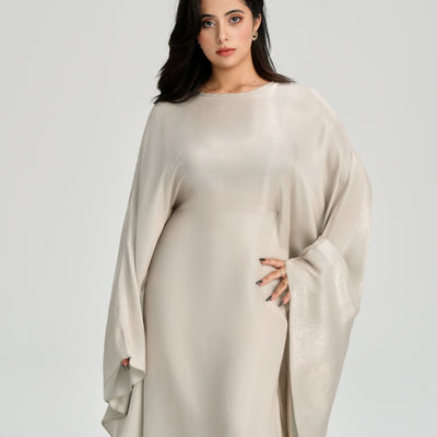 LM123 Butterfly Abaya Kaftan with Adjustable Belt – Shiny Modest Batwing Dress - LM123-Dark Grey-FREE SIZE LumosModesty