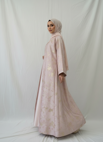 LM178 Sakura Pink Kimono Abaya Dress – Embroidered Modest Wear for Eid & Weddings （ Ship now）