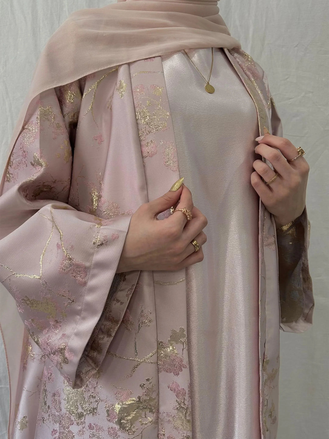 fitted lace wedding dress LM178 Sakura Pink Kimono Abaya