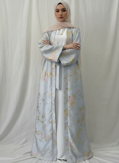 LM178 Sakura Pink Kimono Abaya Dress – Embroidered Modest Wear for Eid & Weddings （ Ship now）