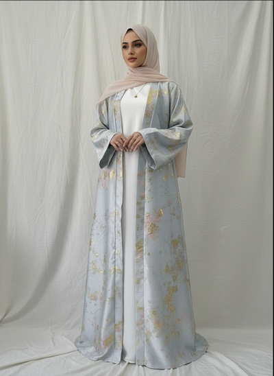 LM178 Sakura Pink Kimono Abaya Dress – Embroidered Modest Wear for Eid & Weddings （ Ship now）