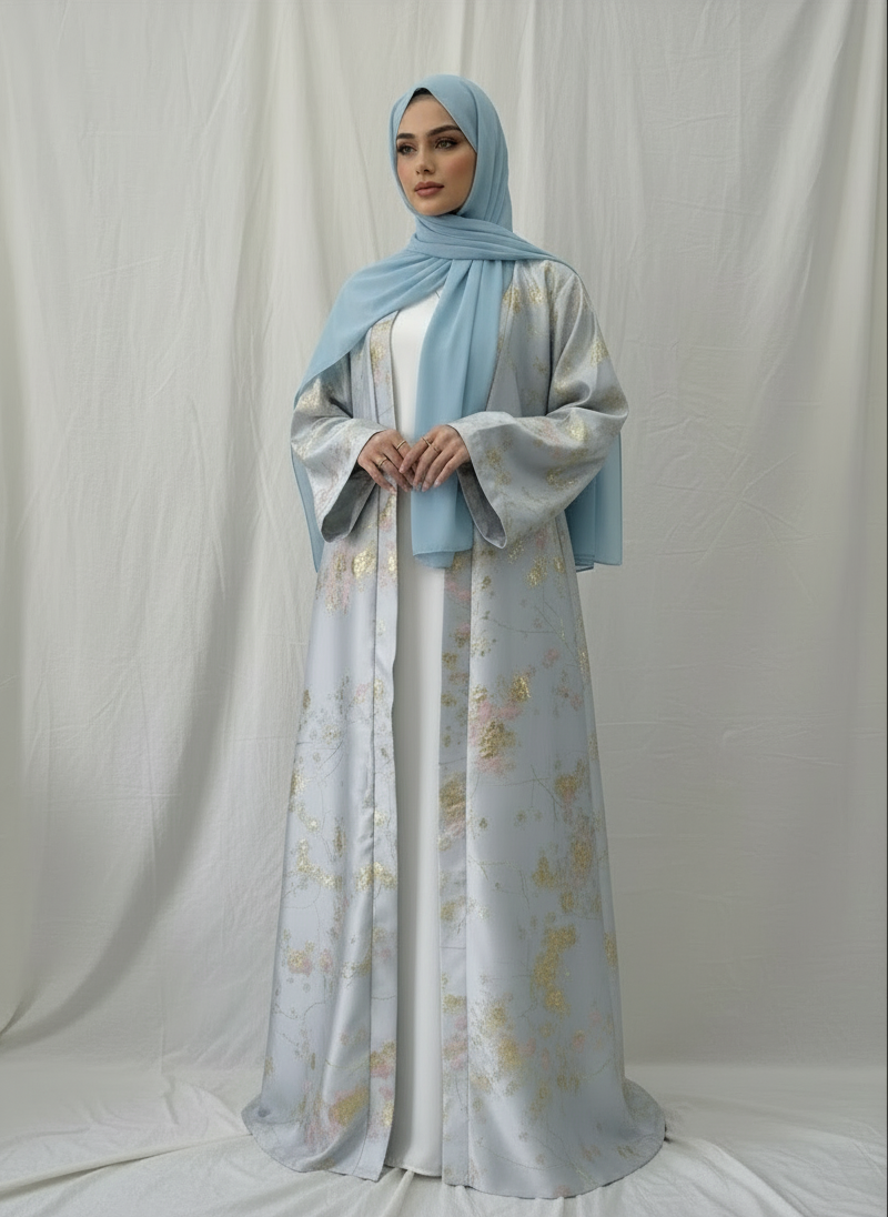 LM178 Sakura Pink Kimono Abaya Dress – Embroidered Modest Wear for Eid & Weddings （ Ship now）