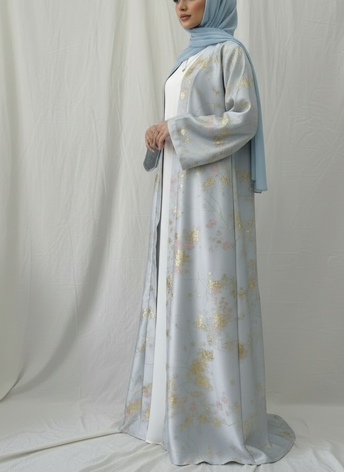 LM178 Sakura Pink Kimono Abaya Dress – Embroidered Modest Wear for Eid & Weddings （ Ship now）