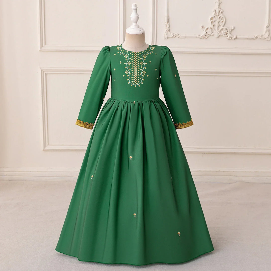 green emerald velvet dress Elegant Dark Green V-Neck Embellished Eid Dress with Rhinestone & Bead   Islamic Shopping Network