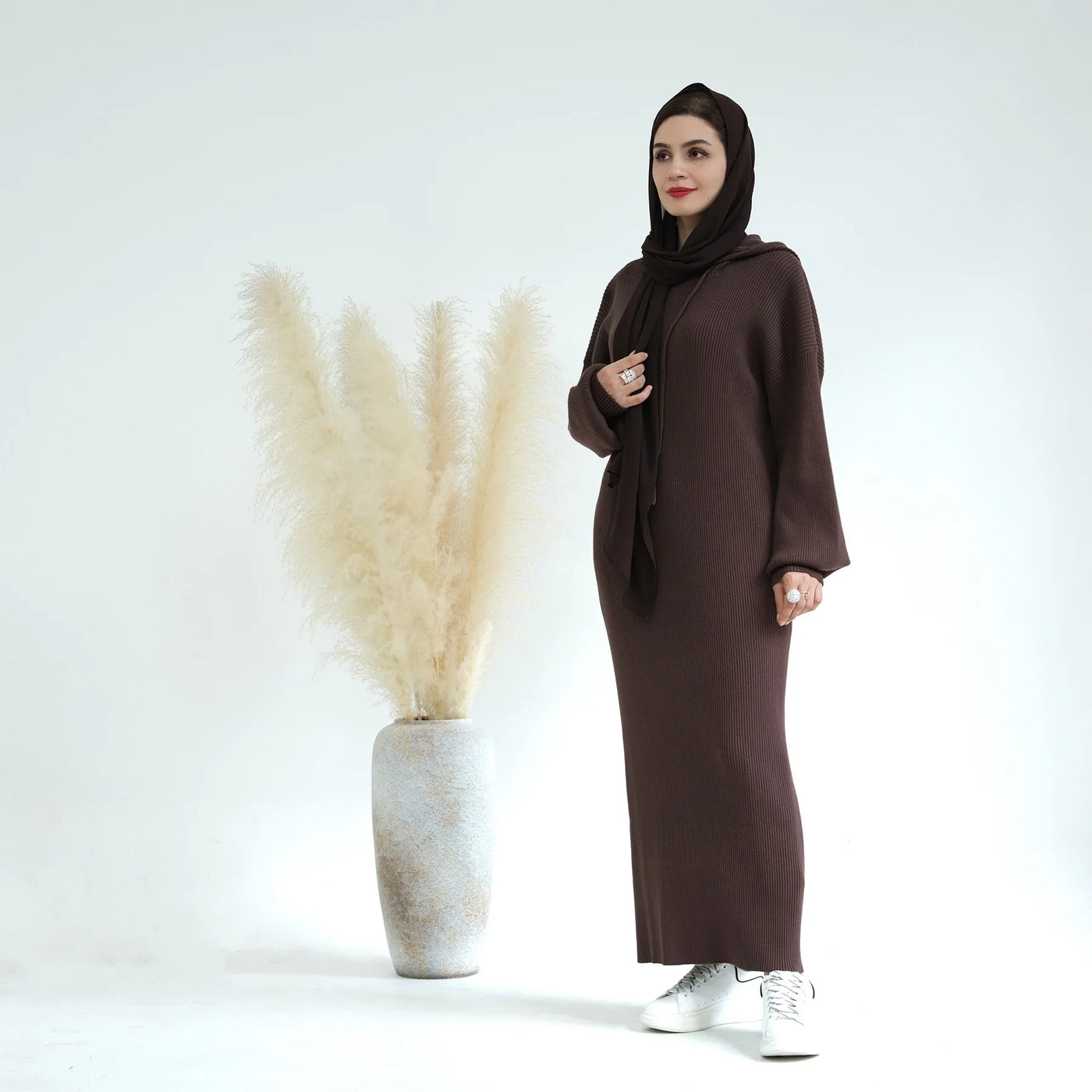 Hooded Abaya for Women - LM228 Thick-Knit Sweater Dress Black / XL/XXL
