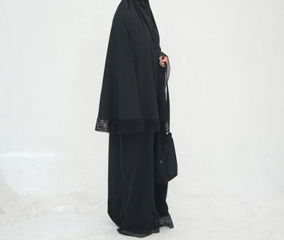 LM300 Khimar Prayer Set – 4-Piece Modest Outfit with Lace Trim - LR956-Dark Gray-Free Size LumosModesty