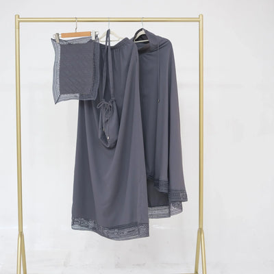 LM300 Khimar Prayer Set – 4-Piece Modest Outfit with Lace Trim - LR956-Dark Gray-Free Size LumosModesty