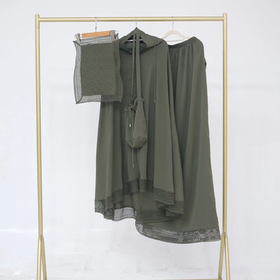 LM300 Khimar Prayer Set – 4-Piece Modest Outfit with Lace Trim - LR956-Dark Gray-Free Size LumosModesty