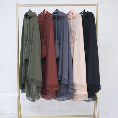 LM300 Khimar Prayer Set – 4-Piece Modest Outfit with Lace Trim - LR956-Dark Gray-Free Size LumosModesty