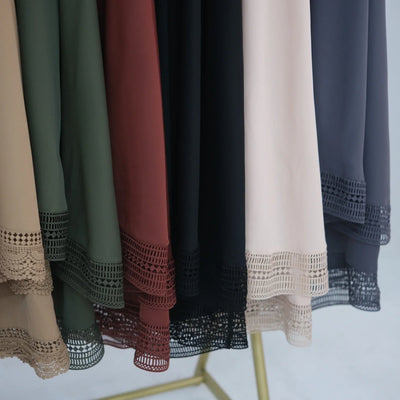 LM300 Khimar Prayer Set – 4-Piece Modest Outfit with Lace Trim - LR956-Dark Gray-Free Size LumosModesty