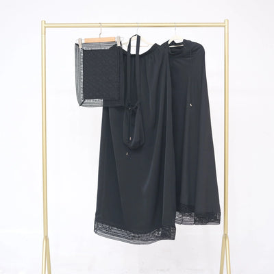 LM300 Khimar Prayer Set – 4-Piece Modest Outfit with Lace Trim - LR956-Dark Gray-Free Size LumosModesty