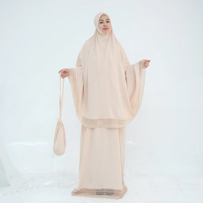 LM300 Khimar Prayer Set – 4-Piece Modest Outfit with Lace Trim - LR956-Dark Gray-Free Size LumosModesty