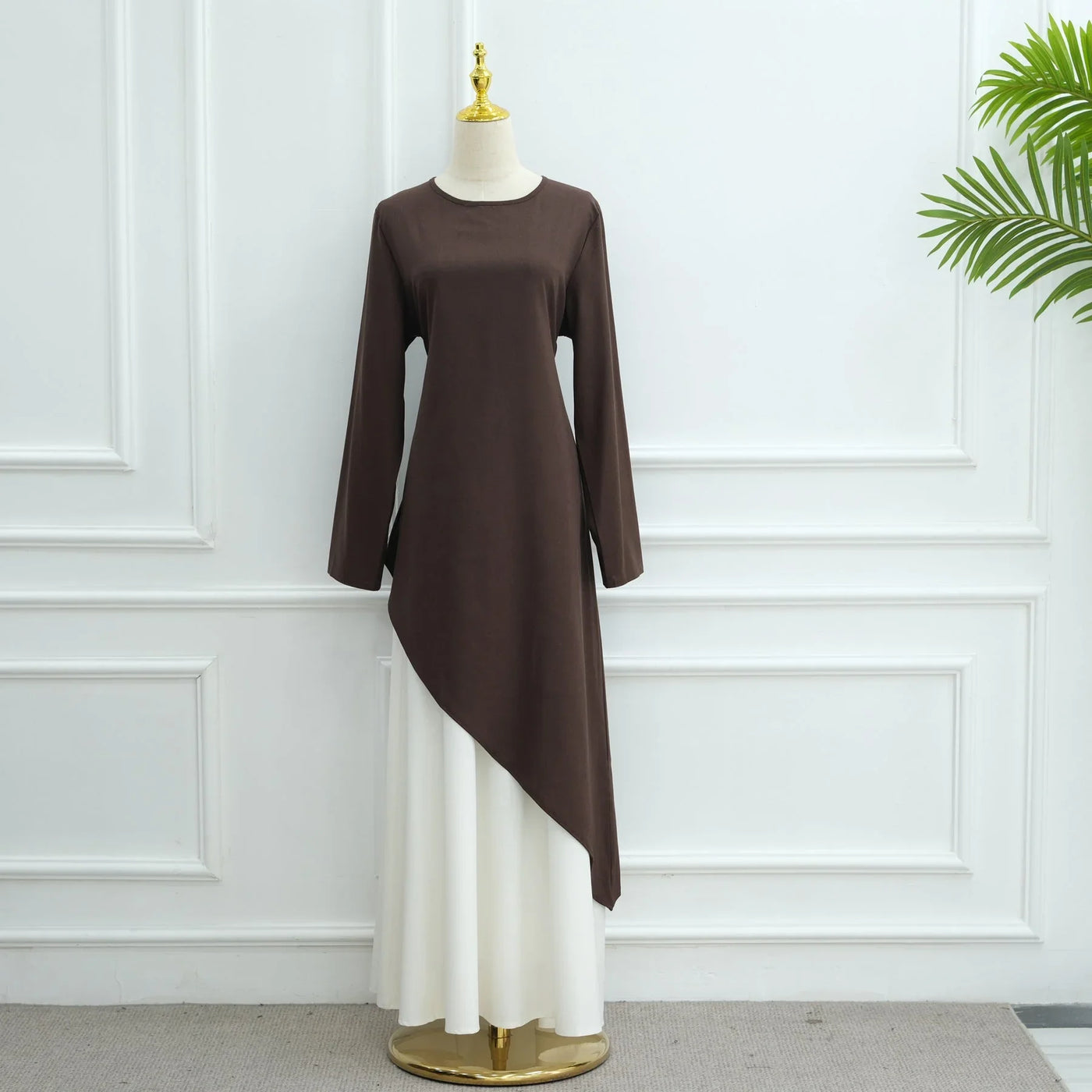 Cotton Linen Two-Piece Set - LM306 Asymmetric Top & Maxi Skirt   LumosModesty