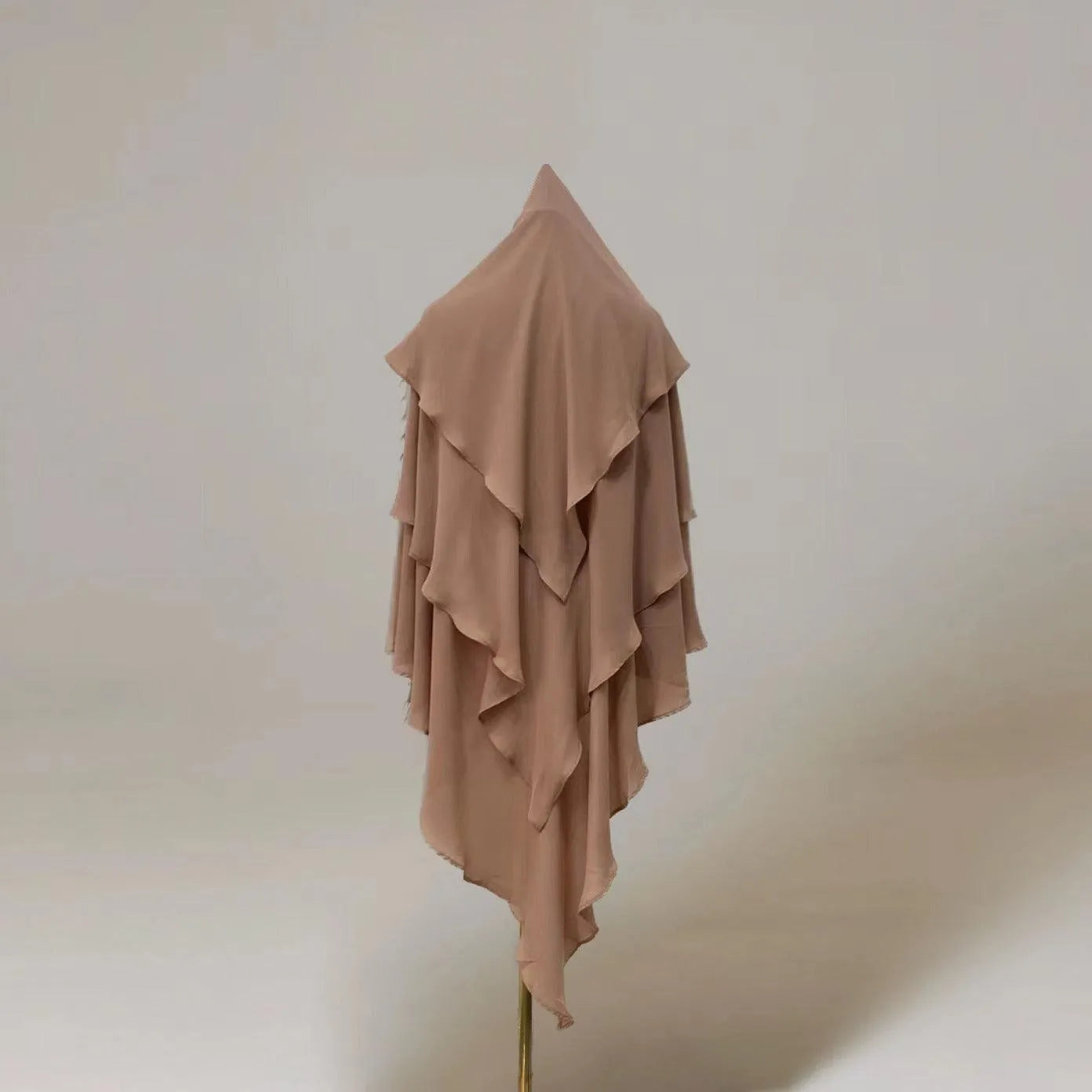 LM503 Three Layer Chiffon Khimar – Lightweight Modest Islamic Headscarf for Women - LM503-BEIGE LumosModesty
