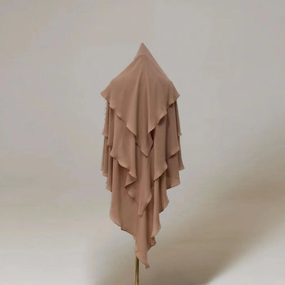 LM503 Three Layer Chiffon Khimar – Lightweight Modest Islamic Headscarf for Women - LM503-BEIGE LumosModesty