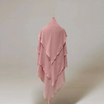 LM503 Three Layer Chiffon Khimar – Lightweight Modest Islamic Headscarf for Women - LM503-BEIGE LumosModesty