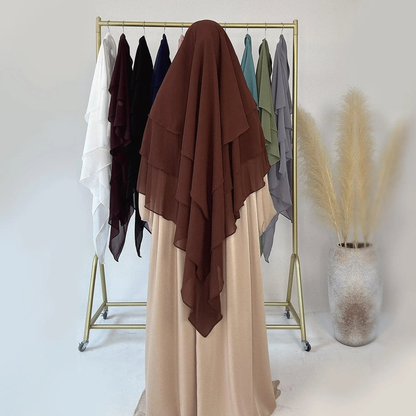 LM509 Lightweight Three Layer Chiffon Khimar Hijab | Modest Full Coverage for Muslim Women - LM509-Pink LumosModesty