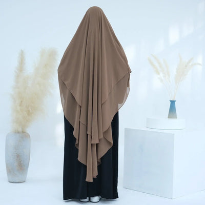 LM510 Double Layers Long Khimar in Maxi Chiffon | Lightweight Modest Islamic Headscarf for Women - LM510-Hazel LumosModesty