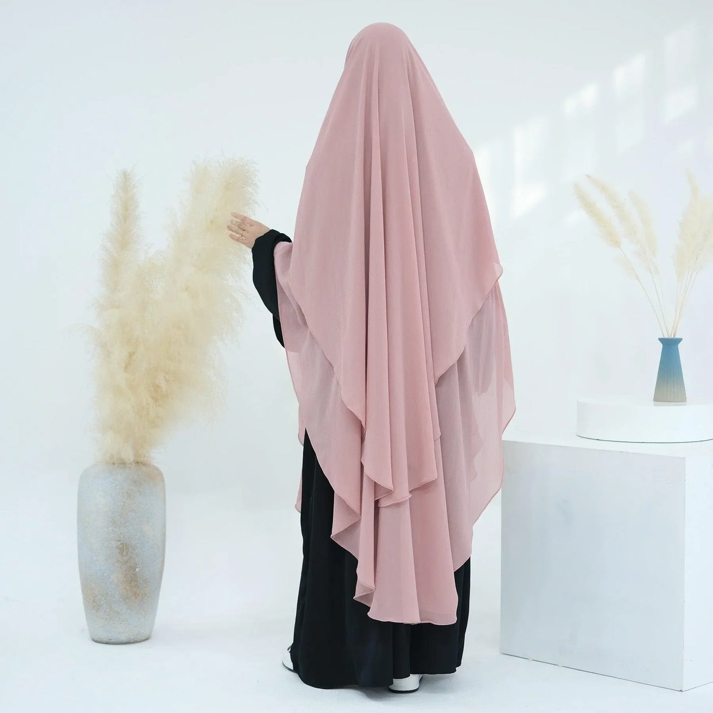 LM510 Double Layers Long Khimar in Maxi Chiffon | Lightweight Modest Islamic Headscarf for Women - LM510-Hazel LumosModesty