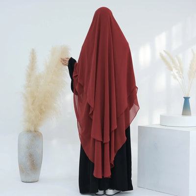 LM510 Double Layers Long Khimar in Maxi Chiffon | Lightweight Modest Islamic Headscarf for Women - LM510-Hazel LumosModesty