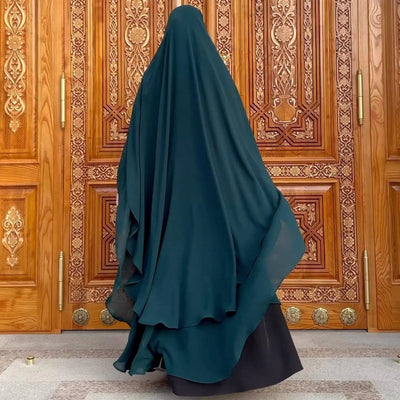 LM510 Double Layers Long Khimar in Maxi Chiffon | Lightweight Modest Islamic Headscarf for Women - LM510-Hazel LumosModesty