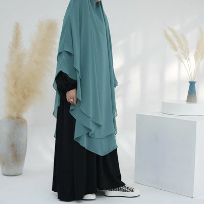 LM510 Double Layers Long Khimar in Maxi Chiffon | Lightweight Modest Islamic Headscarf for Women - LM510-Hazel LumosModesty