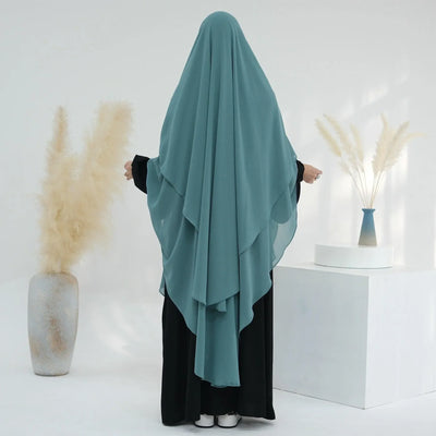 LM510 Double Layers Long Khimar in Maxi Chiffon | Lightweight Modest Islamic Headscarf for Women - LM510-Hazel LumosModesty