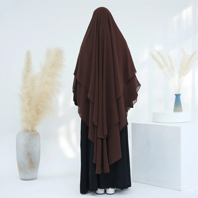LM510 Double Layers Long Khimar in Maxi Chiffon | Lightweight Modest Islamic Headscarf for Women - LM510-Hazel LumosModesty