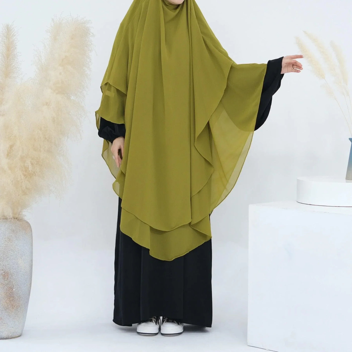 LM510 Double Layers Long Khimar in Maxi Chiffon | Lightweight Modest Islamic Headscarf for Women - LM510-Hazel LumosModesty