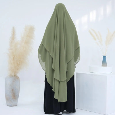LM510 Double Layers Long Khimar in Maxi Chiffon | Lightweight Modest Islamic Headscarf for Women - LM510-Hazel LumosModesty