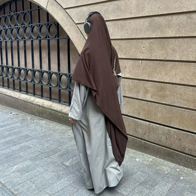 LM517 Jersey Long Khimar | One Layer Maxi Headscarves | Tudong Prayer Shawl for Muslim Women - LM517-Dark Brown-FREE SIZE LumosModesty