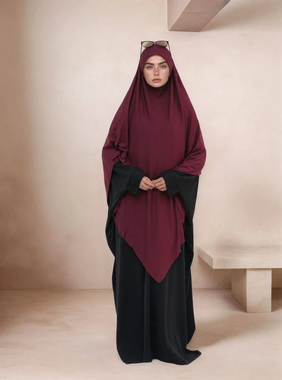 LM517 Jersey Long Khimar | One Layer Maxi Headscarves | Tudong Prayer Shawl for Muslim Women - LM517-Dark Brown-FREE SIZE LumosModesty