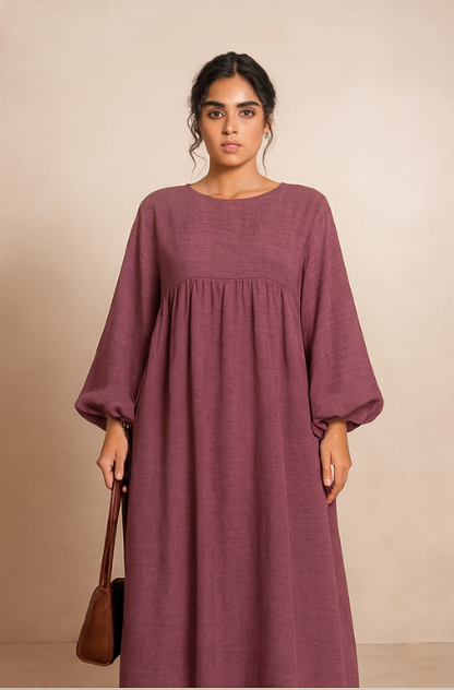 LM020 Nursing-Friendly Abaya – Round-Neck Zip Pocket, Plus-Size Maxi Prayer/Umrah Dress