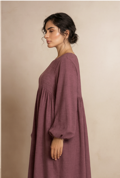 LM020 Nursing-Friendly Abaya – Round-Neck Zip Pocket, Plus-Size Maxi Prayer/Umrah Dress
