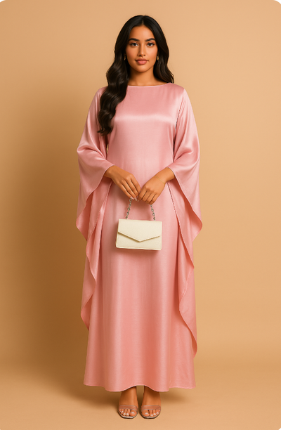 LM079 Plus Size Kaftan Abaya – Shiny Eid & Iftar Batwing Dress with Belt