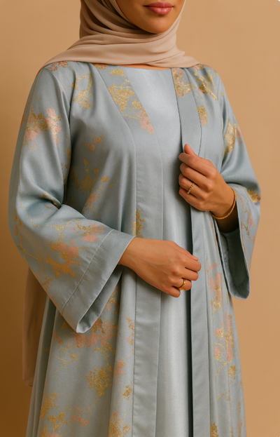 LM178 Sakura Pink Kimono Abaya Dress – Embroidered Modest Wear for Eid & Weddings